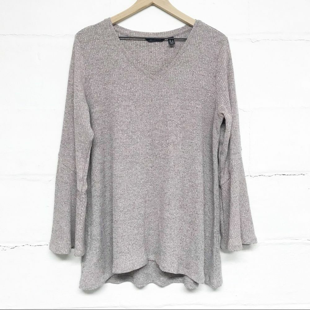 H by Halston Size Large Thermal Long Sleeve Top Bell Sleeves Waffle Knit Purple